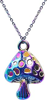 Mushroom Necklace & Mushroom Ring Set - Magical Colorful Mushroom Pendant Necklace Ring with Pearl Accents, Jewelry Gift for Women and Mom Girlfriend on Birthday Valentine's Day