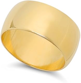 14K Yellow Gold Plated Men's Wedding Ring, 10mm Wide Domed Band, Durable Brass Material - Available in Size 5