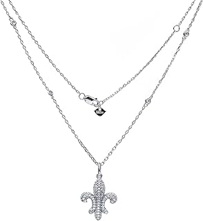 Timeless Sterling Silver Fleur de Lis Pendant Necklace with Round Cubic Zirconia and 18" Link Chain