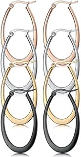 Jstyle Women's Stainless Steel, Cubic Zirconia Embellished, Teardrop Hoop Earrings Set with Hinged Hoop Back - 4 Pairs