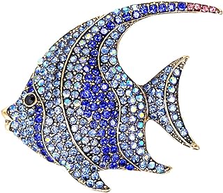 Pin-Clasp Vintage Rhinestone Blue Fish Brooch with Cubic Zirconia for Women and Girls - Quirky Animal Design Accessory