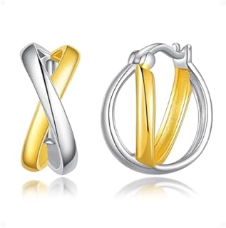 Gold and Silver Earrings for Women X Shape Two Tone Earrings Minimalist Small Cross Hoop Earrings for Daily