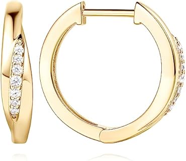 Clip-On 14K Gold Cubic Zirconia Hoop Earrings for Women, Lightweight and Durable, Perfect Gift, 20.5mm