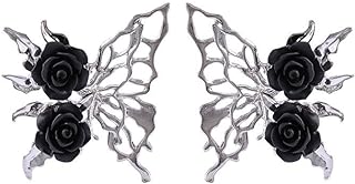 Gopbrer Gothic Hypoallergenic Earrings, Goth Black Rose Butterfly Stud Earrings, Emo Punk Goth Y2k Accessories for Women