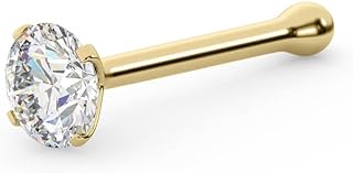 IGI Certified 1.5mm/1.7mm/2mm Diamond Nose Stud With Ball / 14K Gold Nose Stud in 20 Gauge/Nose Ring Bone Diamond Color-I-J, Diamond Clarity- I2-I3 For Women