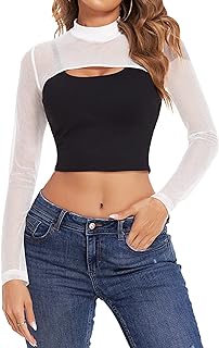 Chic Avidlove Pull-On Mesh Crop Top for Women - Long Sleeve, Mock Neck, Sexy See-Through Design - Comfy Polyester-Spandex Blend