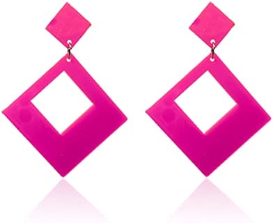 Men's 80s Neon Square Drop Dangle Earrings with French Wire Back Finding, Retro Acrylic Dangle Design - Lightweight and Comfortable for Party Costume Accessory