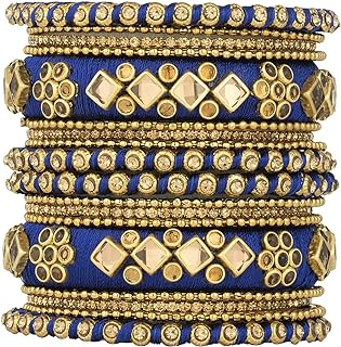Ethnic Handmade Silk Thread Faux Stone Studded Bangle Set Bracelet Chudha Indian Jewellery