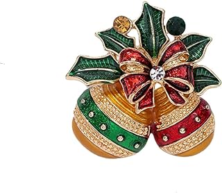 Christmas Jingle Bell Lapel Brooch Pin for Women Girls Cubic Zirconia Red Bow Knot Twinkle Bell Enamel Pins Clip Sweater Dress Hat Suit Jacket Brooches Pins Fashion Xmas Festive Decoration Supplies