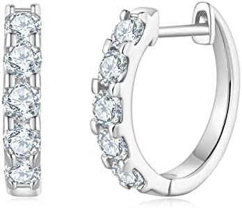 Exquisite 925 Sterling Silver Hoop Earrings Adorned with Moissanite Diamonds for Women and Men - Hypoallergenic Huggie Design