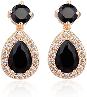 Classic Black and Gold Drop Earrings with Cubic Zirconia Dangle, Chain-type Teardrop Design for Women-Bridal Wedding Jewelry for Brides, Bridesmaids and Mothers of the Bride