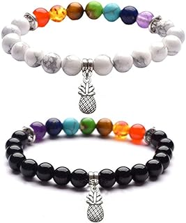JczR.Y Pineapple Bracelet Natural 7 Chakra Gemstone Beaded Stretch Bracelet Charm Handmade Energy Healing Stones Yoga Prayer Beads Fashion Jewelry for Women Girls
