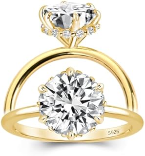 2.0CT Moissanite Engagement Ring 18K Yellow Gold Plated 925 Sterling Silver Solitaire Wedding Ring D Color VVS1 Clarity Round Cut Promise Ring for Women