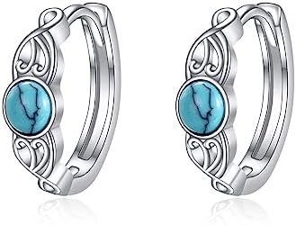 Women's Celtic Turquoise & Abalone Hoop Earrings with Lever Back Design in Sterling Silver - Ideal Jewelry Gift