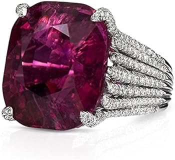 Size 6, Platinum-Plated Brass Ring with Ruby Gemstone for Women: Elegant Multi-Stone Engagement Ring Gift