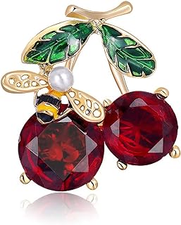 Pin Clasp Red Agate Cherry Brooch for Women in a Cherry-Bee Design - Zinc Alloy Dress, Scarf, and Clothing Accessory