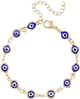 Evil Eye Bracelets for Women and Girls, Mexican Mal Pulseras De Ojo Turco Mujer Blue Devil Third Eye Beaded Charm Bracelet Gold Pulseras Para El Mal De Ojo Cute Aesthetic Protection from Evil