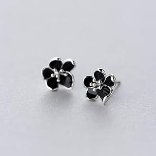 Boucles d'oreilles en argent ESROVER en forme de fleur noire, anti-oxydation et anti-corrosion, idéales pour les femmes, parfaites pour toutes occasions et saisons