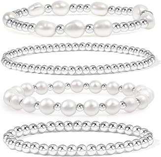 Gold Beaded Bracelets for Women Baroque Pearl Stackable14K Gold Plated Stretch Bead Ball Bracelet Jewelry Gifts