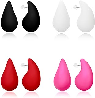 JELIEE 4 Pairs Neon Teardrop Earrings Candy Color Acrylic Earrings for Women Retro Colorful Teardrop Stud Earrings Pendant Lightweight Earrings Chunky Water drop Earrings
