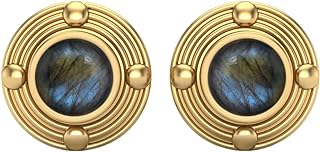 925 Sterling Silver Round Labradorite Stud Earrings, Push Back Style, Minimalist Design, Perfect for Men and Women