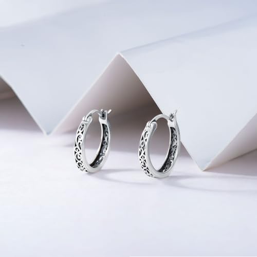 Celtic Knot/Cross/Filigree/Moon/Viking Phase Hoop Earrings Sterling Silver Huggie Earrings Jewelry Gifts for Women