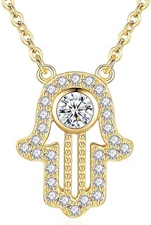 14K Gold Hamsa Hand Pendant with Moissanite Eye, Hand-Blown Glass Necklace for Women, Dainty Lucky Charm Jewelry Gift with Meaning, Premium Quality & Skin-friendly
