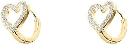 CZ Heart Shaped Small Hoop Cartilage Earrings for Women Girls 925 Sterling Silver Cubic Zirconia Hypoallergenic Tiny Cute Hollow Love Huggie Hoops Dainty Birthday Wedding Jewelry Gift (Gold)