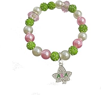 Kappa Alpha Psi Bead Bracelet for Women - Zinc Pearl Beaded Adjustable Stretch - Green and Pink Beaded Zinc Chain - Galentines Gift for Teens Girls - Aka Sorority Bracelet