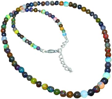 Ethiopian Round Black Opal Beaded Necklace, Fire Black opal Balls Strand, Sphere Opal Beads Silver Clasp