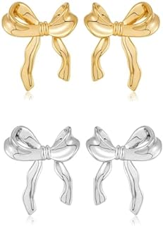 Bow Earrings for Women Girls Knot Ribbon Earrings Gold Silver Pearl Long Bow Dangle Earrings Bow Christmas Birthday Party Jewelry Gifts