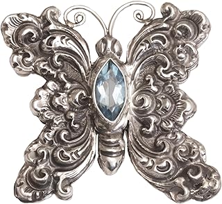 Novica's Elegant Blue Topaz Butterfly Brooch in .925 Sterling Silver with Secure Butterfly Clasp, Perfect for Men and Women