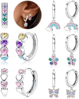 JeweBella Pendientes Acero Quirúrgico, Pequeños y Colgantes, con Circonita Cúbica y Superficie Lisa, Ideal para Niñas y Mujeres con Piel Sensible, Perfectos para Regalo