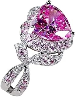 925 Sterling Silver Heart Shape Perfect Cut 3 Carat Pink Gemstone Rings Fashion Women's Pink Crystal Rings Cubic Zirconia Promise Love Halo Engagement Wedding Rings Women's Eternity Rings 560