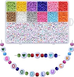 2770Pcs 4 x 7mm White Round Acrylic with Colored Letter Alphabet Beads, Heart Beads, Pony Seed Beads for Making Jewelry, Necklaces, Bracelets(White Bead,Colored Letter) 027