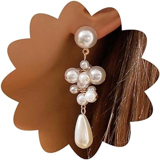 Xerling Elegant Fuax Cluster Pearl Dangle Drop Earrings for Women Girls