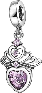 Round Clasp Princess Bracelet with SOUKISS Hearts Tiara Charms, Sterling Silver Crown Beads for Style-Conscious Ladies, Pink Design