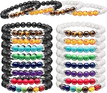 Essential Oil Diffuser Bracelet with Rope Chain, Hicarer Set of 16 Unisex Lava Stone Beads for Mindful Peace and Serenity, 8 Styles