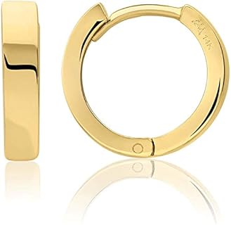 14kt Gold Huggie Hoop Earrings Minimalist Small Simple Thin huggies For Women and Men Polished Flat Hinged Hoop