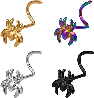 4Pcs 20G Spider Nose Studs Rings for Women Men Surgical Steel S-Shaped Nose Screw Nostril Nose Piercing Jewelry