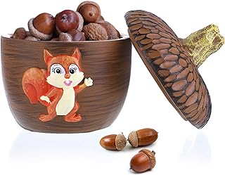 Resin Acorn Figurine Home Sculpture with Squirrel Decor, Trinket Box Small Decorative Box with Lid, Table Sundries Nuts Candy Snack Container Storage Art Decor Box, Light Brown