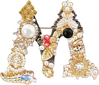 Art Nouveau Created Zircon Gemstone Brooch, Gold Plated Initial Letter M Design with Crystal and Pearl Accents, Elegant Pin Clasp - Ideal Gift for Style-Conscious Individuals