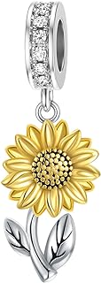 Sunflower Bead Bracelet with Cubic Zirconia Gems on Sterling Silver Chain for Women, Italian Horn/Philippines Sun Design