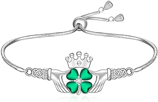 Silver Lock Clover Charm Bracelet with Link Chain and Cubic Zirconia for Women - Claddagh Irish Shamrock Design in Sterling Silver
