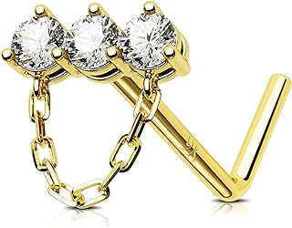Jewseen 9K Gold Nose Studs Gold Nose Rings Nose Rings Studs Dangle Chain Nose Ring Dangle Nose Stud Gold Nose Piercings L Shaped Nose Piercing Jewelry for Women Men