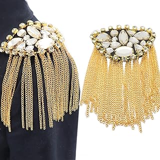 Qlavoca Crystal Bead Shoulder Brooch with Pin Clasp and Acrylic Material, Versatile Chain Tassel Design for Fashion Outfits and Accessories