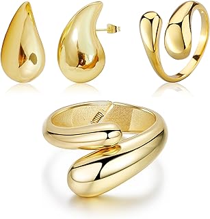 Women's Gold Grooved Cuff Bangle Bracelet - Chunky, Polished, Hypoallergenic, Fashion Metal Jewelry