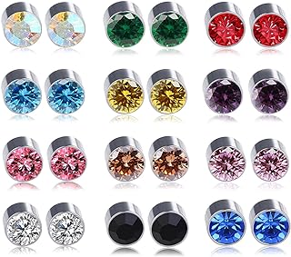 Spiritlele 12 Pairs Magnetic Earrings Set Crystal Clip on Non Piercing Fake Stud Earrings