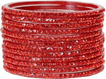 Cubic Zirconia Embellished Glass Bangle Bracelets for Indian Weddings with Box Chain Design, JD'Z COLLECTION Ethnic Bollywood-Inspired Jewelry for Women