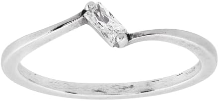Sterling Silver Clasp Baguette Stackable Ring - Cubic Zirconia Accent - Modern Design for Women - Size 11 - Minimalist Elegance